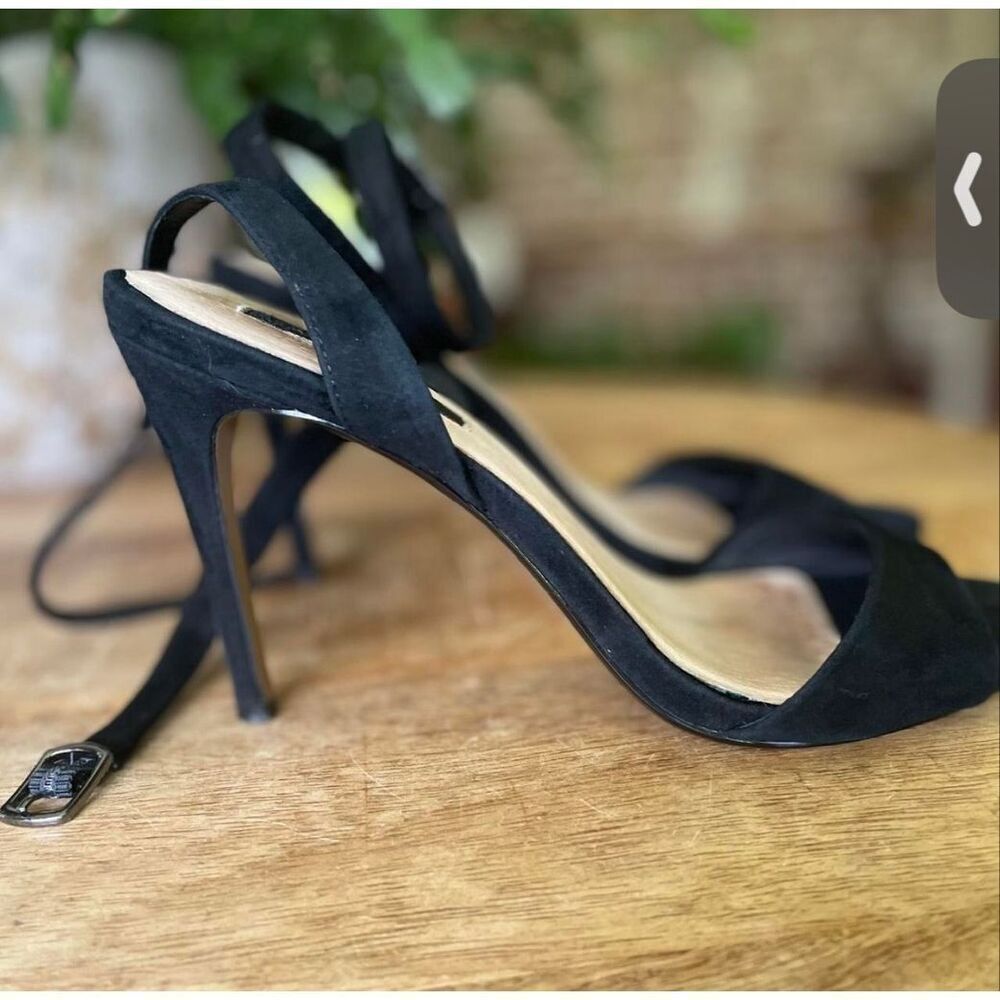 Ava & Aiden Black  Genuine Suede Ankle Strap Stiletto Heels Size 7.5
